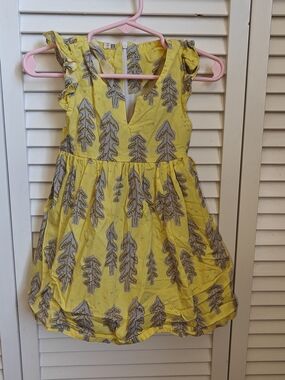 Girls' Yellow Tree-Print Flutter Sleeve Dress Boho Modern Size 18/24M